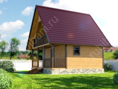Баня с мансардой и балконом 24 м²