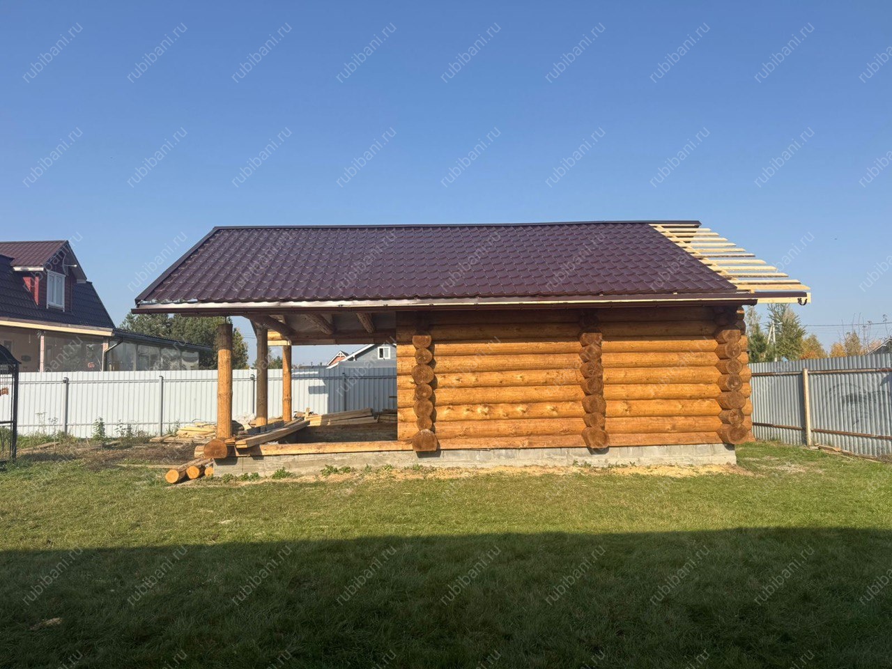 Баня, сруб в чашу 5х5 с террасой 3х5 — фото 5 Баня, сруб в чашу 5х5 с террасой 3х5 — фото 5