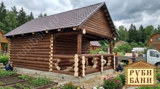 Баня 5×4 с рубленой террасой, 30 м²