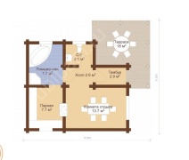Баня из бревна 6 на 9 с террасой (ББН-49) 60 м²